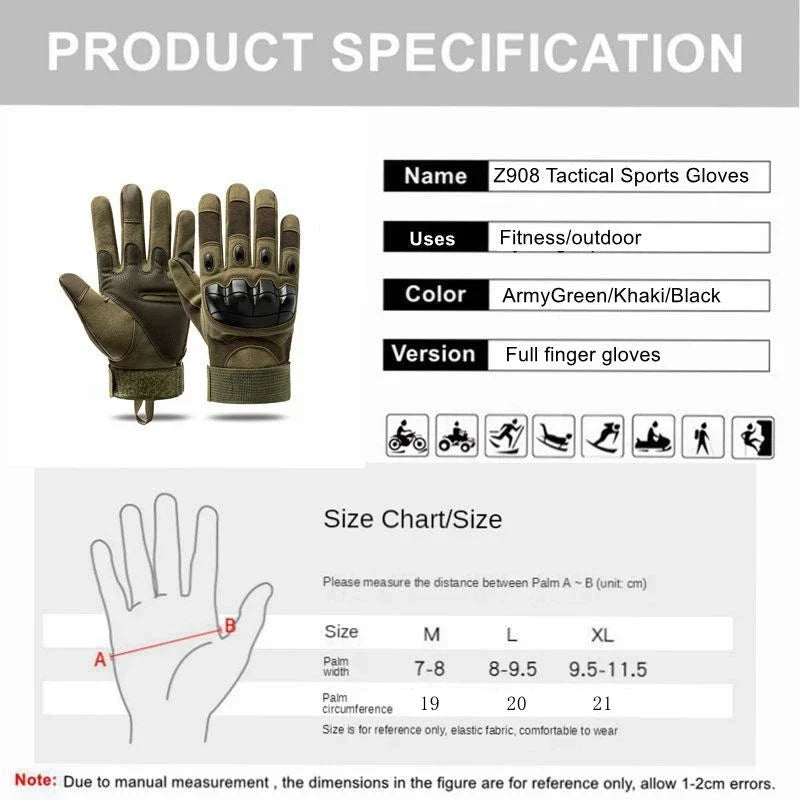 Tactical Military Gloves - Full Finger Shooting Gloves with Touch Design, Fitness Protection for Sports, Motorcycle, Hunting, Walking