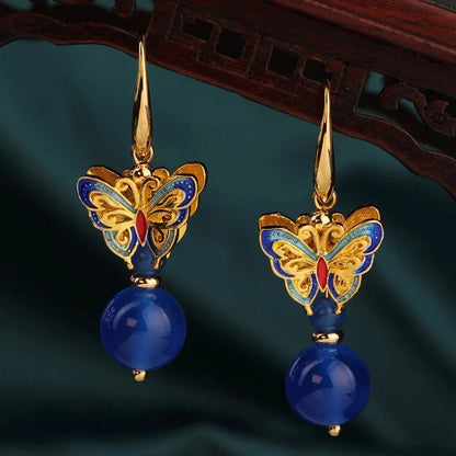 Vintage Flower Drop Earrings - Natural Stone Ethnic Jewelry for Women
