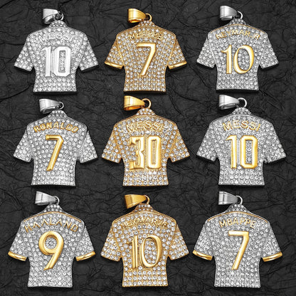 Messi, Ronaldo, Mbappé Football Jersey Necklace – Stainless Steel Dumbbell Pendant Chain for Men, Punk Gym Style