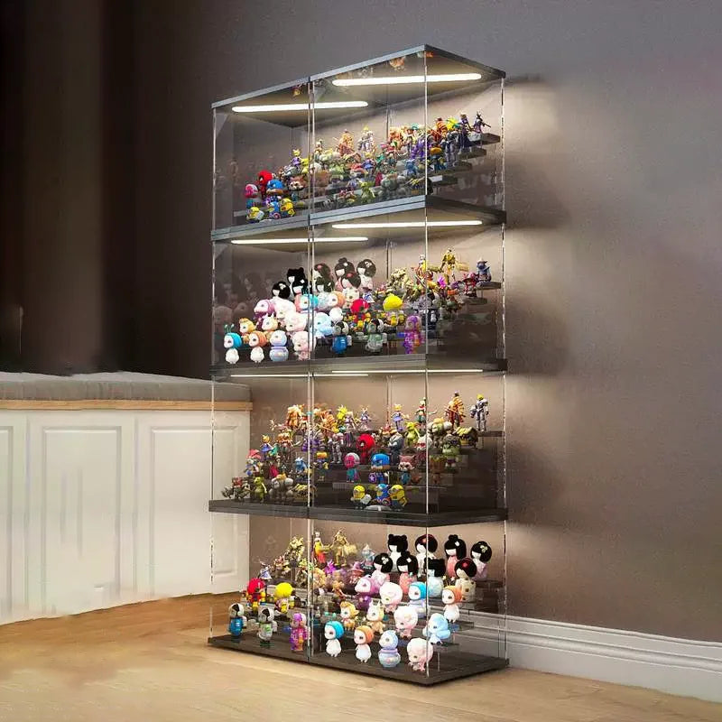 3/5 Layer Acrylic Display Case - LED Light Dustproof Organizer for Figurines Toys Blind Box Dolls Action Figures