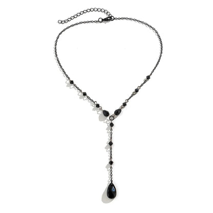 Goth Black Crystal Chest Chain Necklace - Vintage Water Drop Choker Jewelry for Women Y2K Halloween Style Accessories