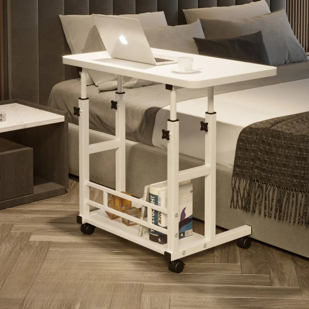 Adjustable Laptop Desk with Wheels – Portable Movable Bedside Computer Table for Bedroom, Office & Study