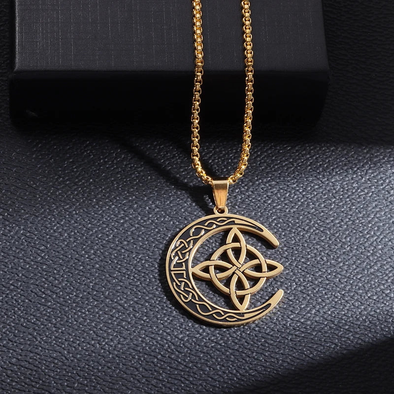 Witchcraft Witch Knot Necklace - Irish Trinity Knot Triple Spiral Pendant, Stainless Steel Ankh Cross Pentagram Amulet Jewelry