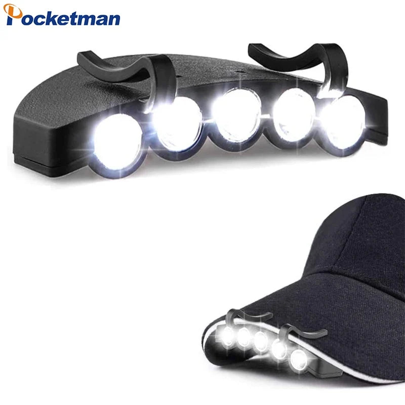 Portable 5 LED Clip Hat Light - Waterproof Headlamp Flashlight for Night Running, Fishing & Outdoor Activities