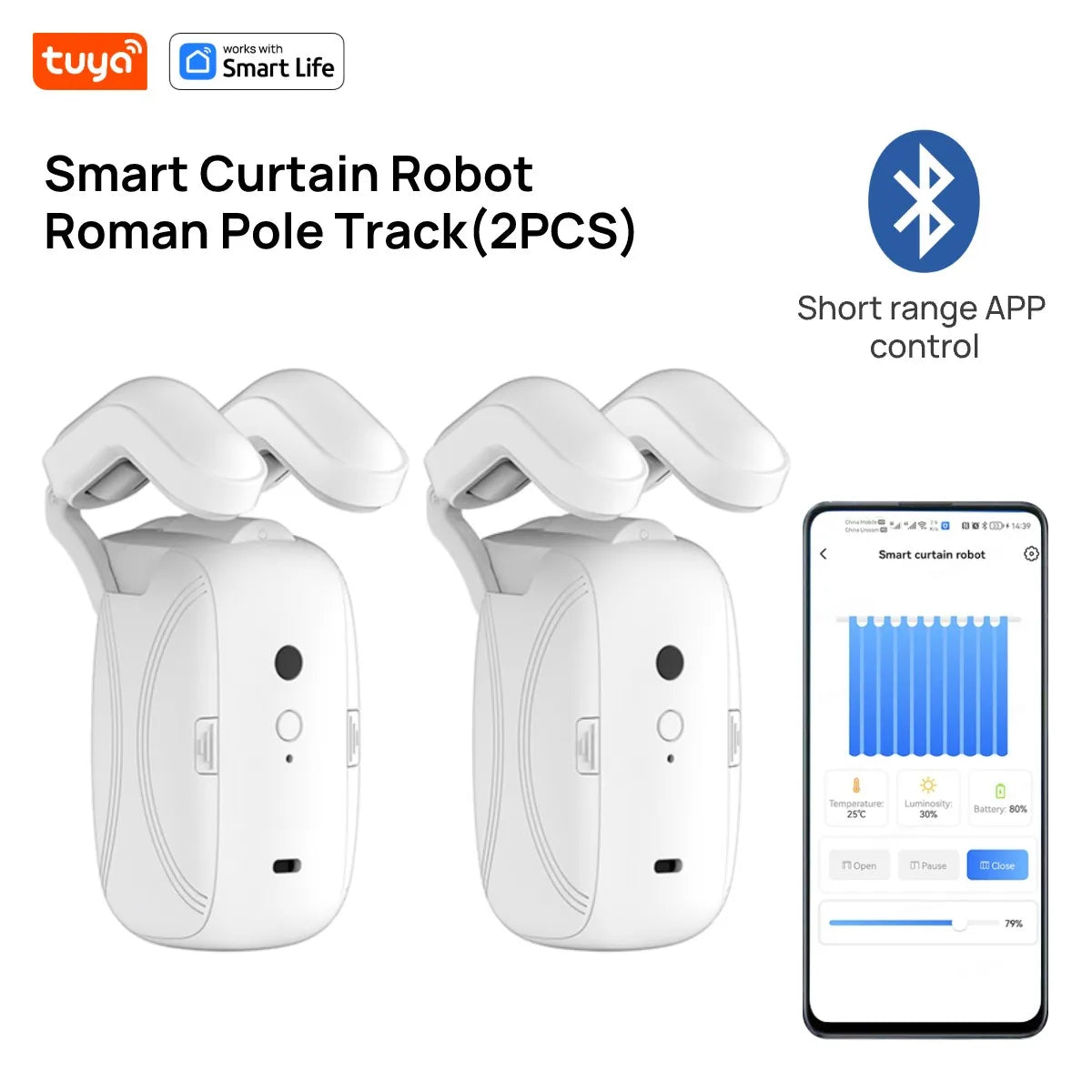 Tuya Smart Curtain Robot – Roman Rod Track with APP Control, Single/Double, Compatible with Tuya Gateway for Remote Control