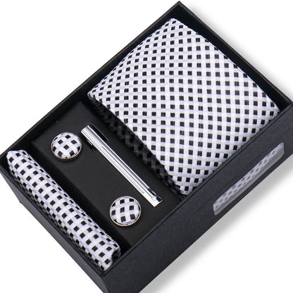 Men’s Green Business Tie Set - Premium Necktie with Hanky, Cufflinks & Tie Clip Gift Box for Wedding Formal Wear