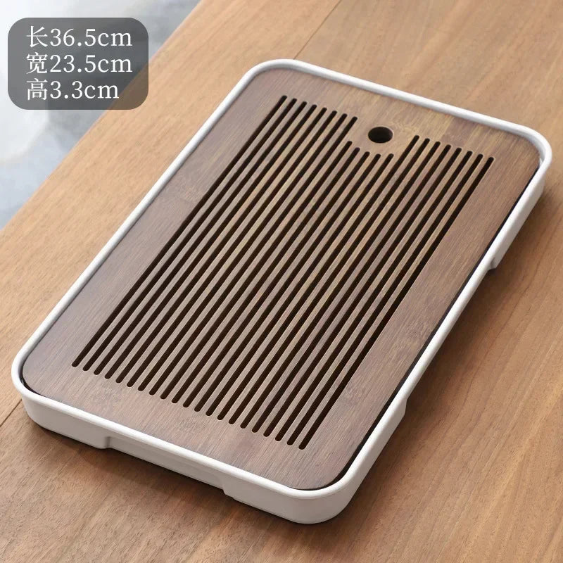 Square Bamboo Tea Tray with Drainage — Elegant Kung Fu Tea Set Tablett for Adults, Simple Chaban Tray for Tea Parties