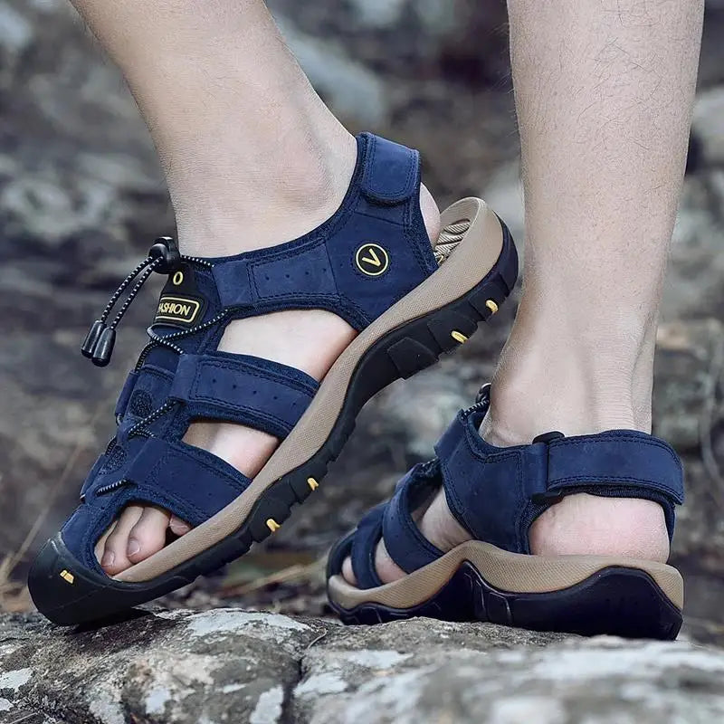 Men's Leather Summer Sandals - Breathable Casual Outdoor Beach Slippers & Wading Shoes