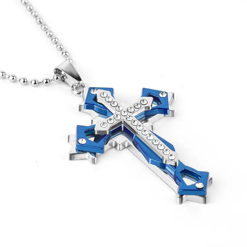 Stainless Steel Cross Pendant Necklace – Jesus Catholic Christian Amulet Jewelry for Men & Women, Religious Fashion Gift
