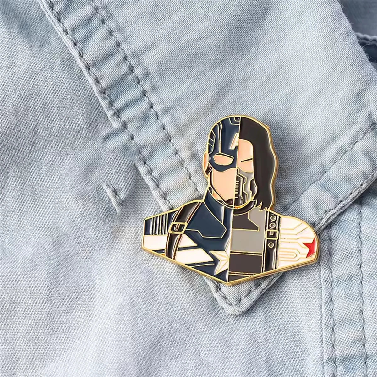 2-Piece American Hero Enamel Pin Set - Metal Lapel Badges for Cosplay & Gifts