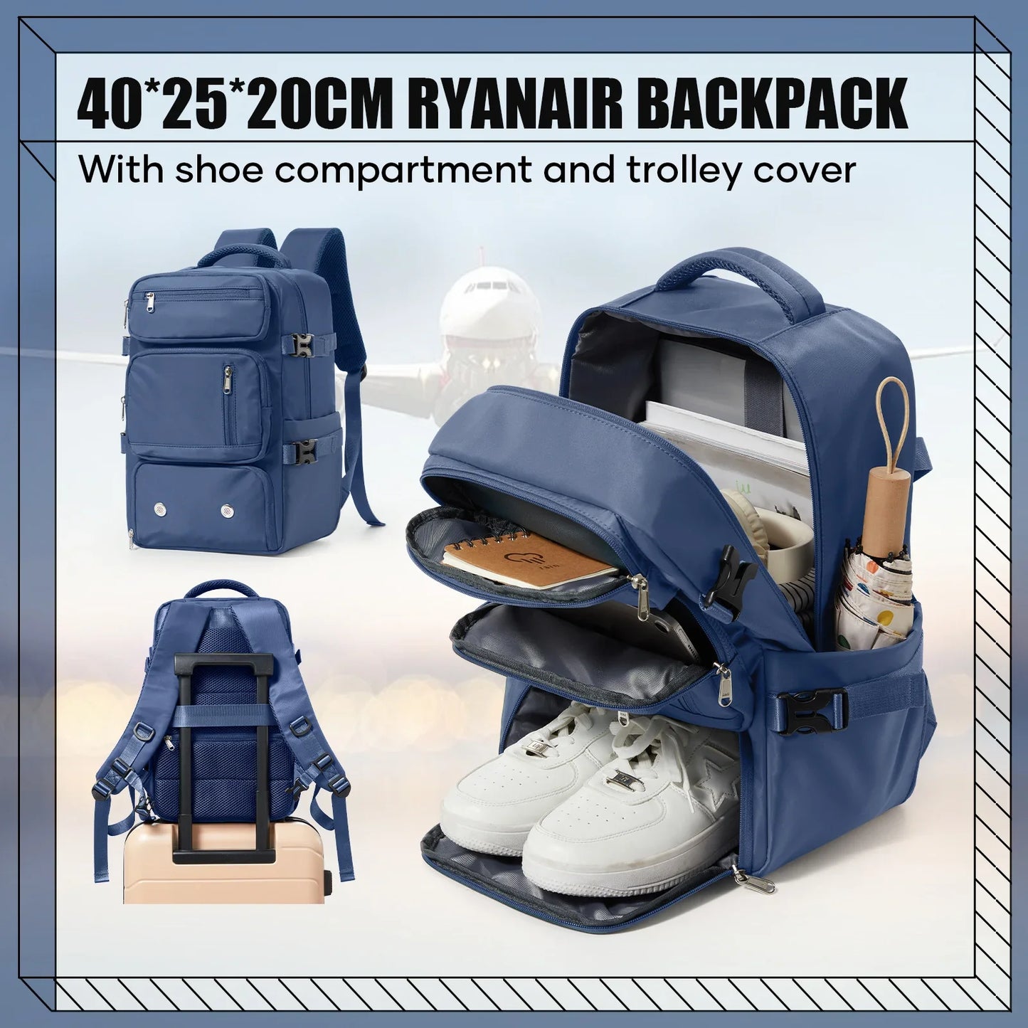 Travel Backpack 40x20x25cm – Airplane Cabin Bag, Anti-Theft Laptop Bag for Men & Women Sports & Trekking