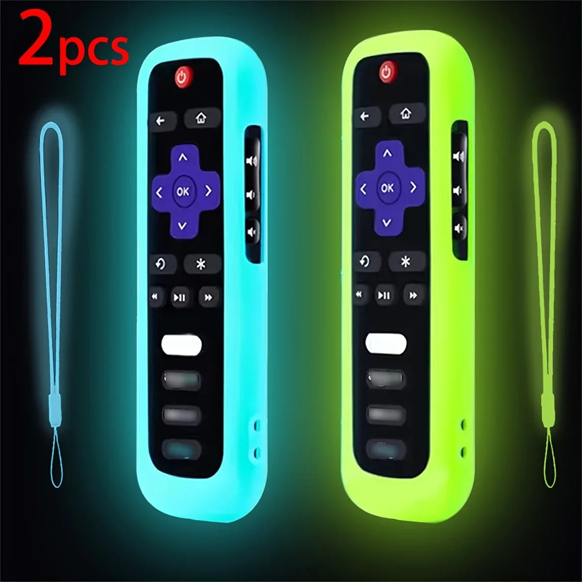 Luminous Silicone Remote Cover - Glow Protective Case with Rope for TCL Hisense Roku TV Remote Control