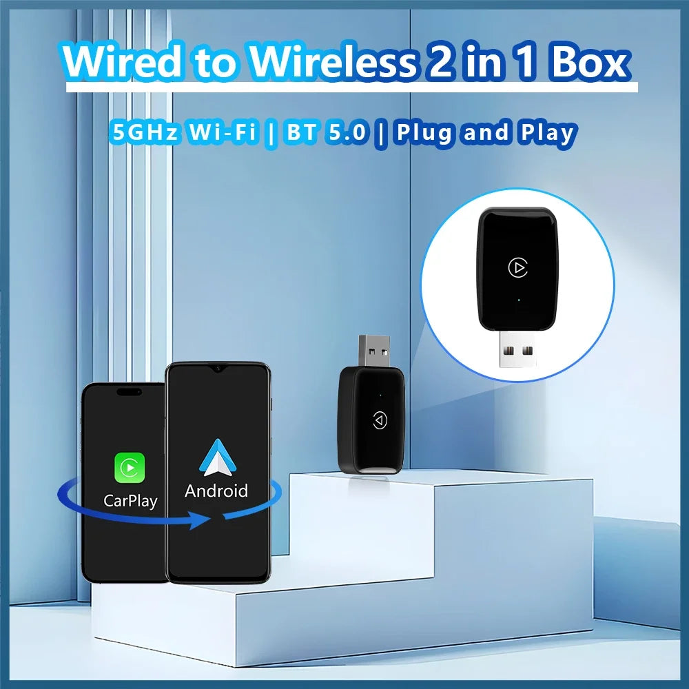 New Mini Wireless CarPlay Adapter - Android Auto Smart Dongle, Plug & Play, Compatible with Audi, Toyota, Mazda, Nissan, Chevrolet, Suzuki, Subaru