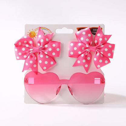 3Pcs/Pack Solid Dot Hair Bows – Colorful Boutique Bowknot Clips for Girls, Heart & Sunglasses Hair Accessories