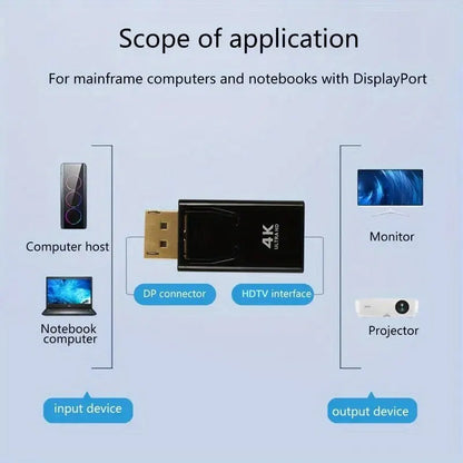 DP to HDTV 4K Adapter – DisplayPort Male to HDMI Female Video & Audio Converter for Computer, Laptop, TV