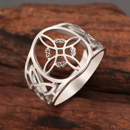 LIKGREAT Witch Knot Ring – Hollow Stainless Steel Celtic Amulet, Protection Jewelry for Men & Women, Couple Gifts