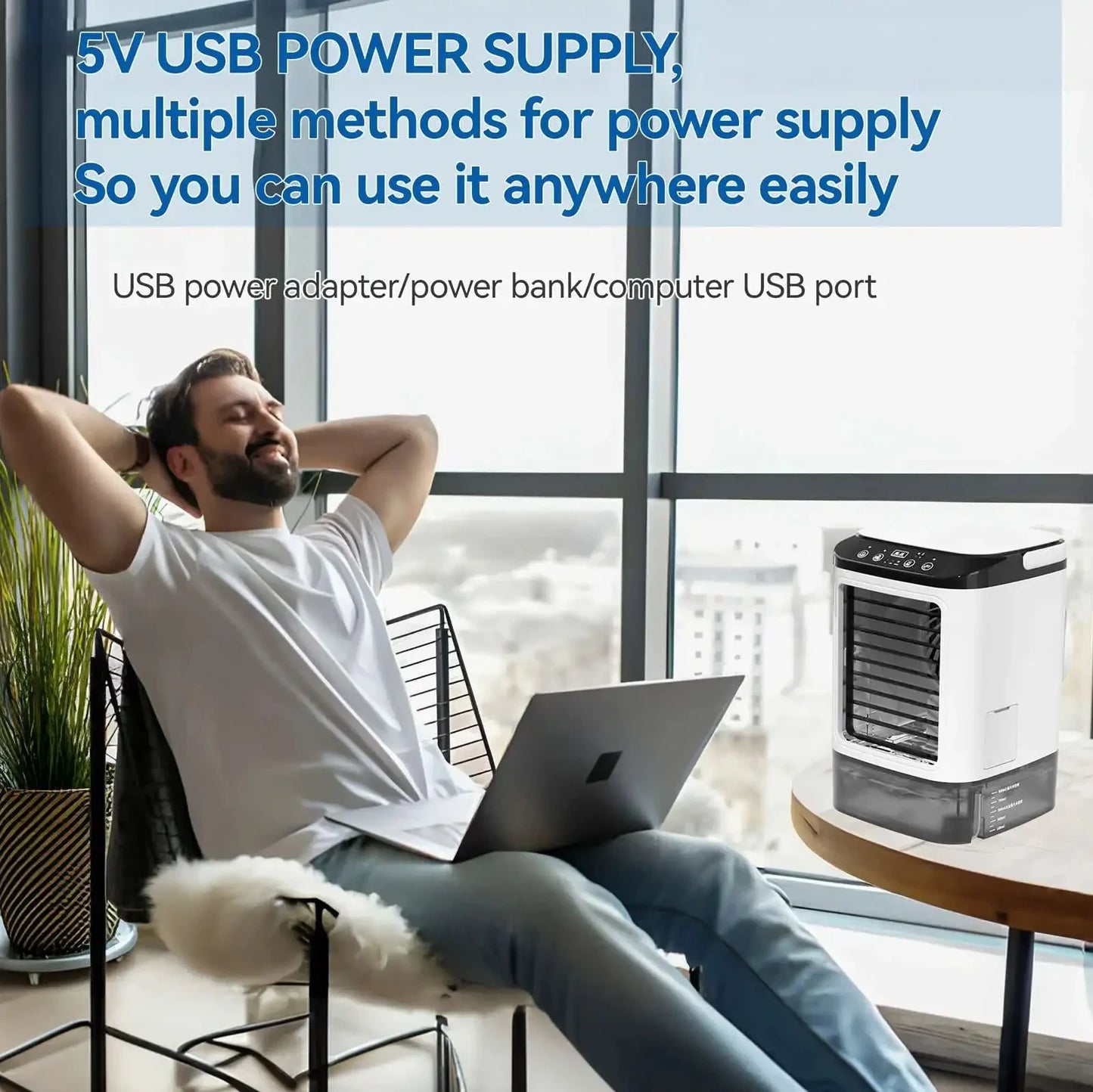 Portable Mini Air Conditioner – 3-Speed Small AC Unit with 900ML Water Tank, Electric Fan and Humidifier for Bedroom & Office