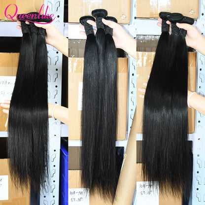 Queenlike Straight Human Hair Bundles With Lace Closure - Brazilian Weave 30 40 Inch 5x5 6x6 13x4 Frontal Hair Extensions