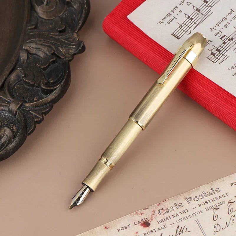 Antique Brass Pocket Rollerball Pen - Short Portable Smooth Writing Pen for Office, School & Gifts