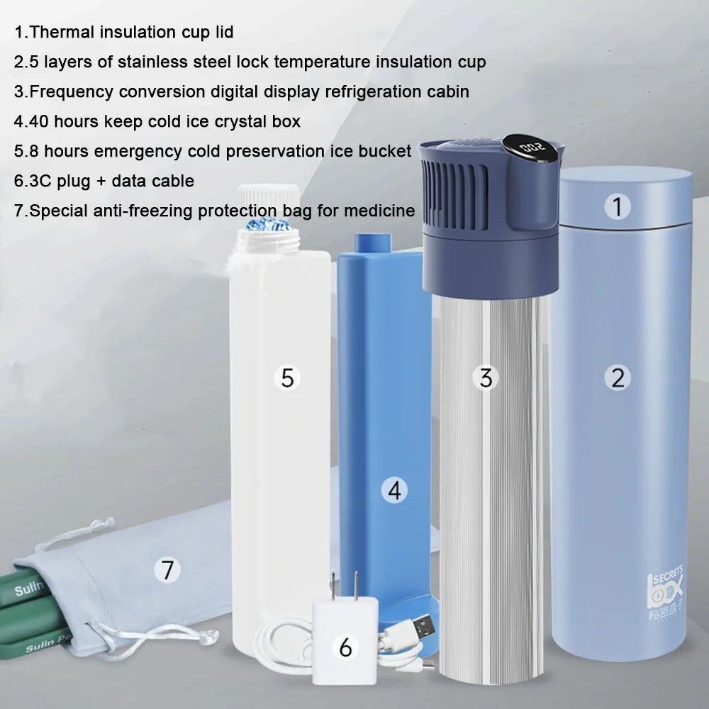 Portable Insulin Cooler Box - USB Rechargeable Cooling Cup with LCD Display & Automatic Temperature Control