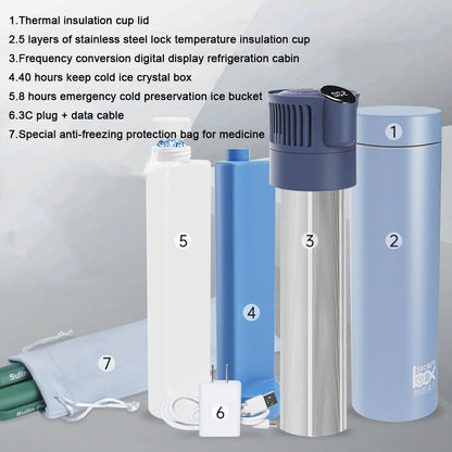 Portable Insulin Cooler Box - USB Rechargeable Cooling Cup with LCD Display & Automatic Temperature Control