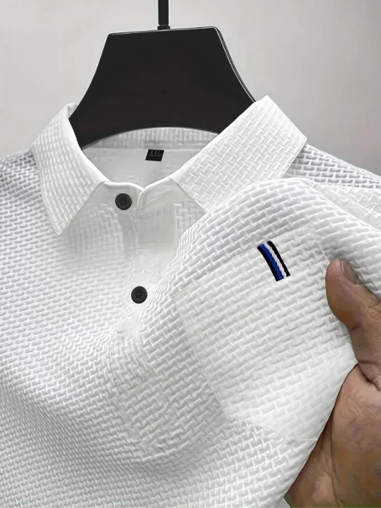 Men's Ice Silk Polo Shirt - Short Sleeve Summer Lapel Top with Pocket Design