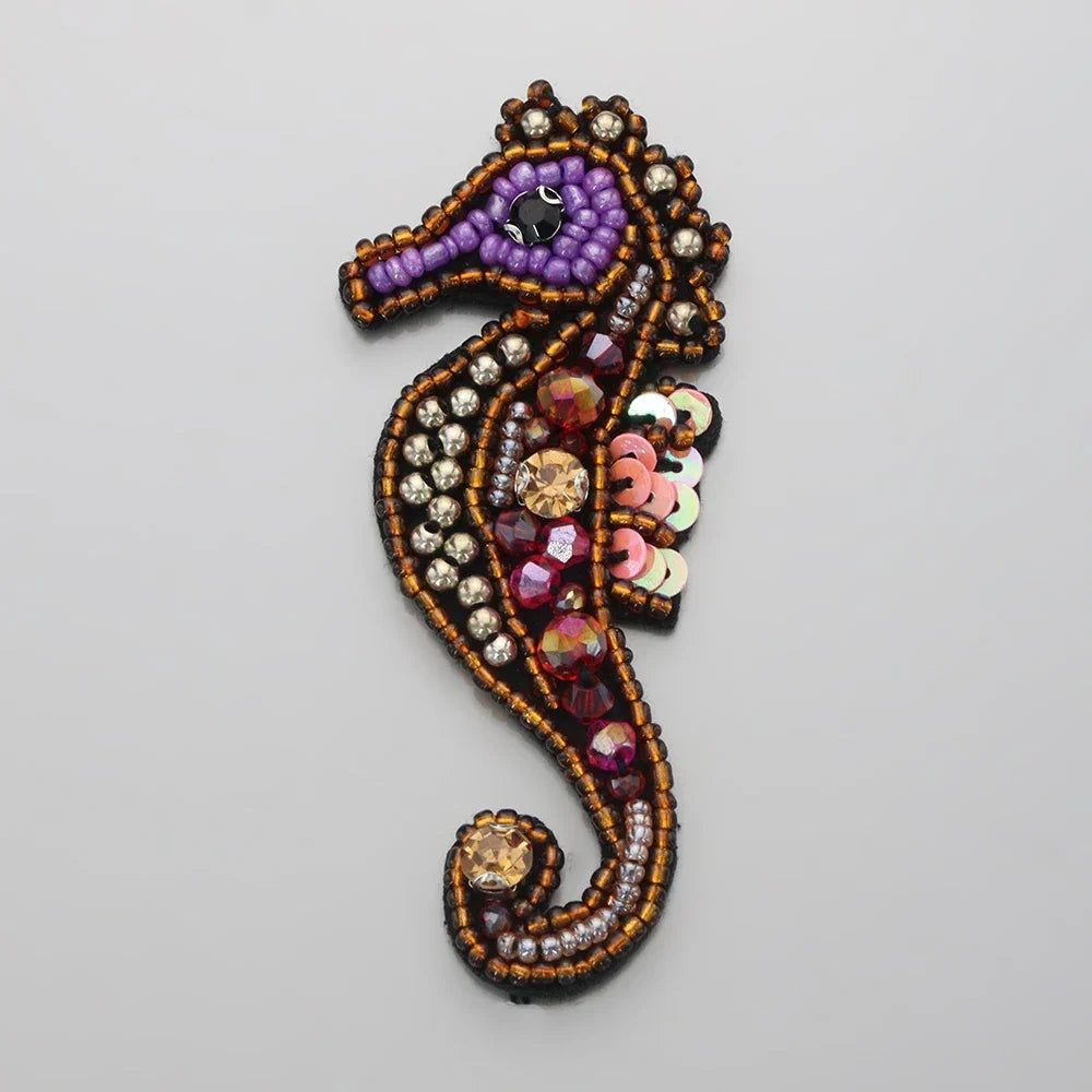 3D Handmade Ocean Animal Patches - Beaded Seahorse Crab Starfish DIY Sewing Accessories & Craft Ornaments