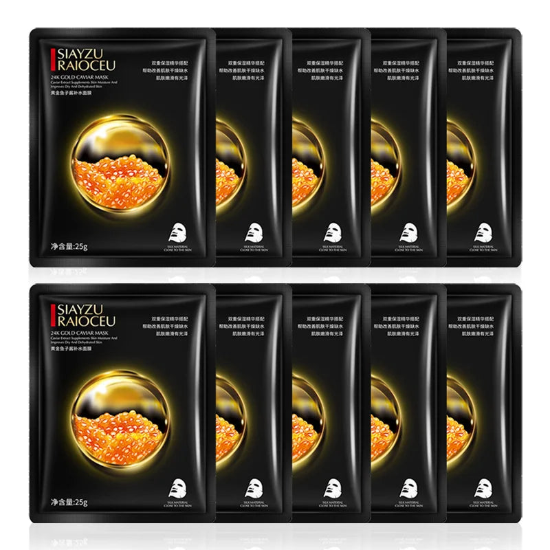 Golden Caviar Facial Mask Sheets – Moisturizing, Oil-Control, Anti-Aging & Anti-Wrinkle Skin Care Treatment