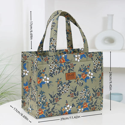 New Nylon Printing Handbag – Thickened Large Capacity Work and Portable Zipper Lunch Box Storage Bento Bag