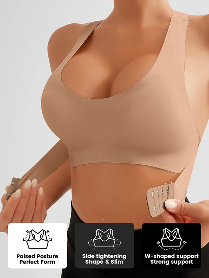 Women's Wireless Lifting Bra - Adjustable Front & Back Buckle Seamless Support Bra with Removable Pads & Wide Straps