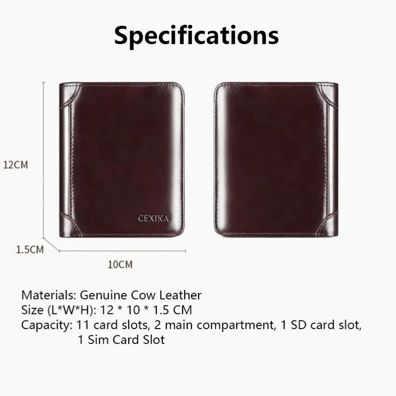 Men’s Genuine Leather RFID Blocking Trifold Wallet – Short Business Wallet with ID Window & Credit Card Holder Slim Men’s Purse