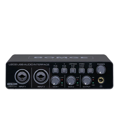 BOMGE U202 USB Audio Interface – Mic Preamplifier with XLR/TS/TRS Ports, 48V Phantom Power, 32-Bit/192kHz for Computer Recording & Streaming