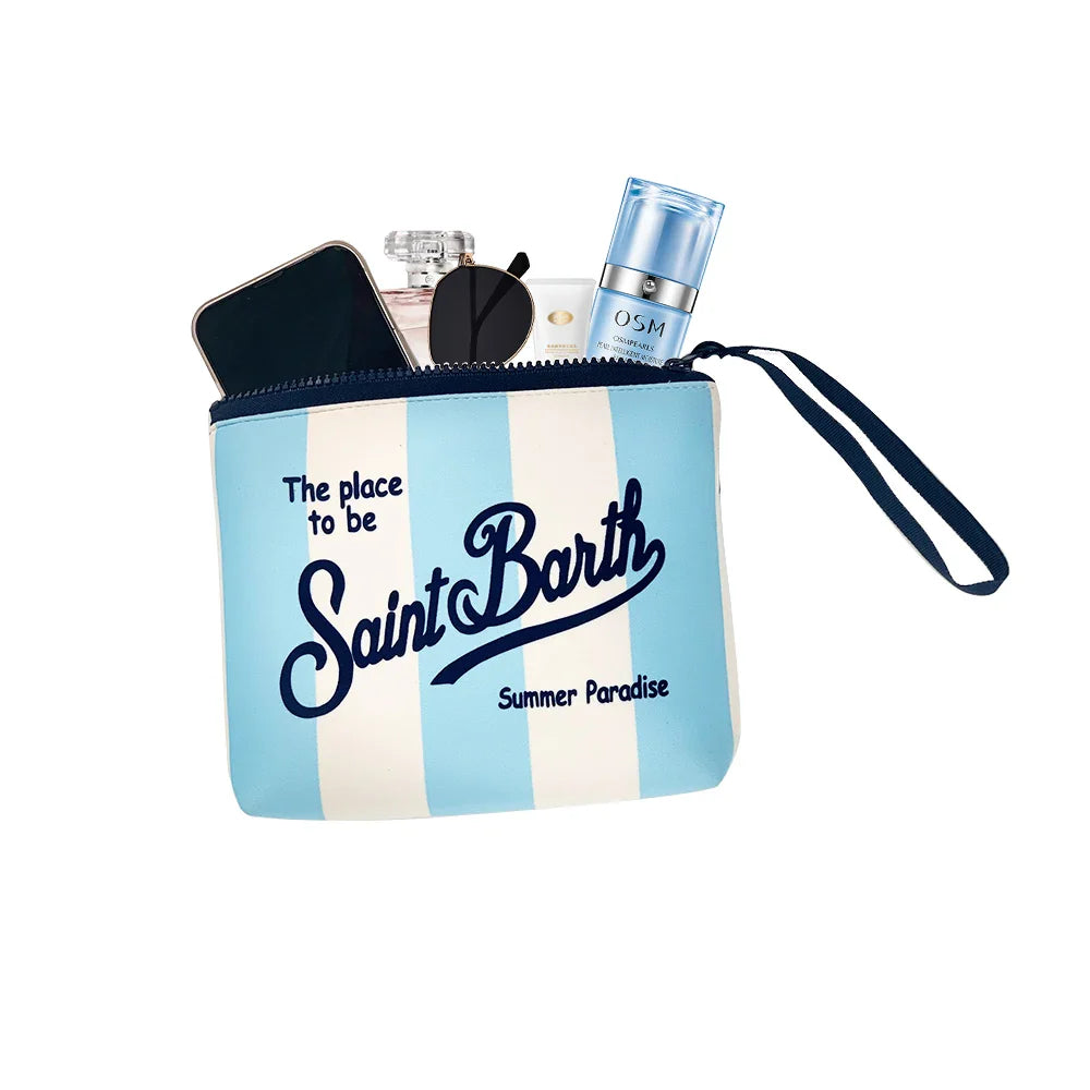 S-SAINT BARTH Pink Neoprene Clutch Bag – Trendy Vertical Zip Pouch Makeup & Toiletry Purse for Women