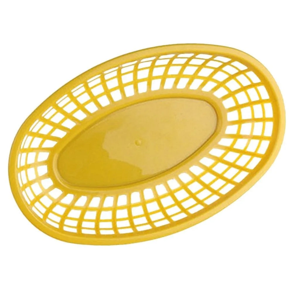 Fries Burger Serving Baskets - Colorful Oval Plastic Food Trays for Fast Food, Hot Dogs, Snacks & Reusable Restaurant Service