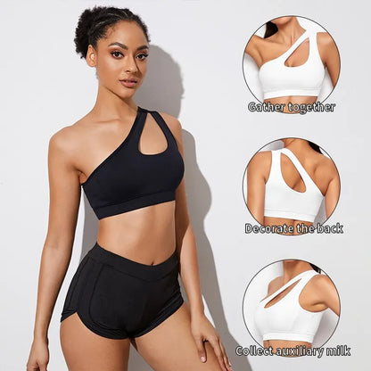 One Shoulder Push Up Sports Bra for Women – Shockproof Yoga Running Fitness Bra Sexy Black White Workout Vest