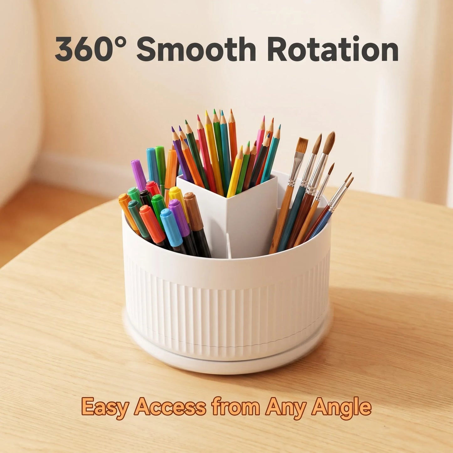 360° Rotating Pen Organizer - 5 Slot Plastic Desk Holder for Office, School & Art Supplies