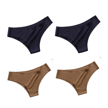 4PCS Seamless Brazilian Panties Set – Ice Silk Ultra-Thin Low Waist Women’s Briefs Sexy Soft Breathable Bikini Lingerie Underwear