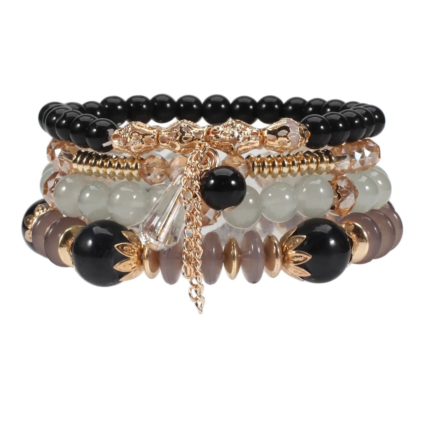 Bohemian Stackable Bead Bracelets - Multilayer Charm Stretch Bangles for Women