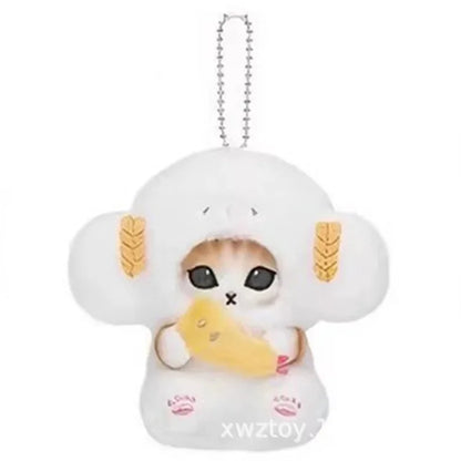 Hot Kawaii Plush Keychain Pendant — Mofusand Shark Cat & Cross-Dressing Hello Kitty/Kuromi Backpack Charm