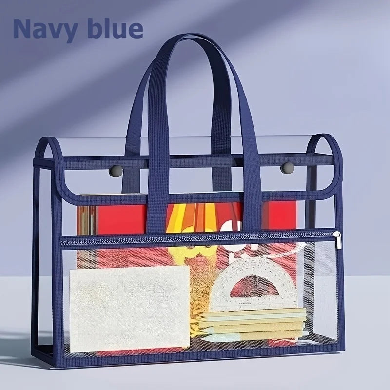 Double Layer Clear Tote Bag - Large Waterproof Portable Handbag for Students, Books, Documents & Stationery Storage