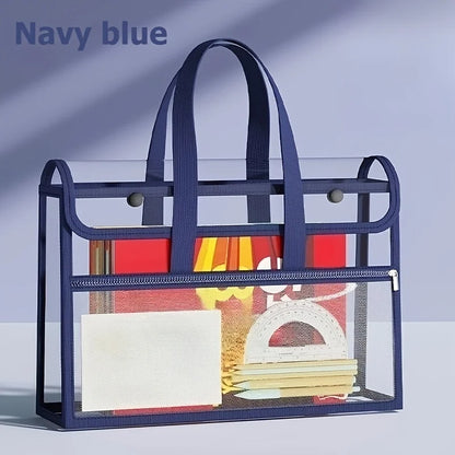 Double Layer Clear Tote Bag - Large Waterproof Portable Handbag for Students, Books, Documents & Stationery Storage