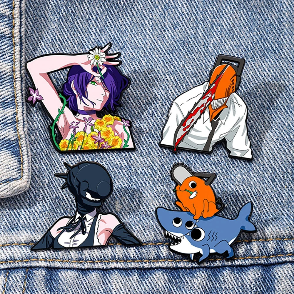 Chainsaw Man Reze Arc Brooch Set - 4pcs Anime Cosplay Metal Pins & Bag Accessories