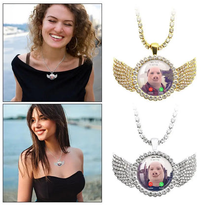 John Pork Calling Necklace - Funny Pig Lover Moon Pendant with Angel Wings Graphic Jewelry Gift
