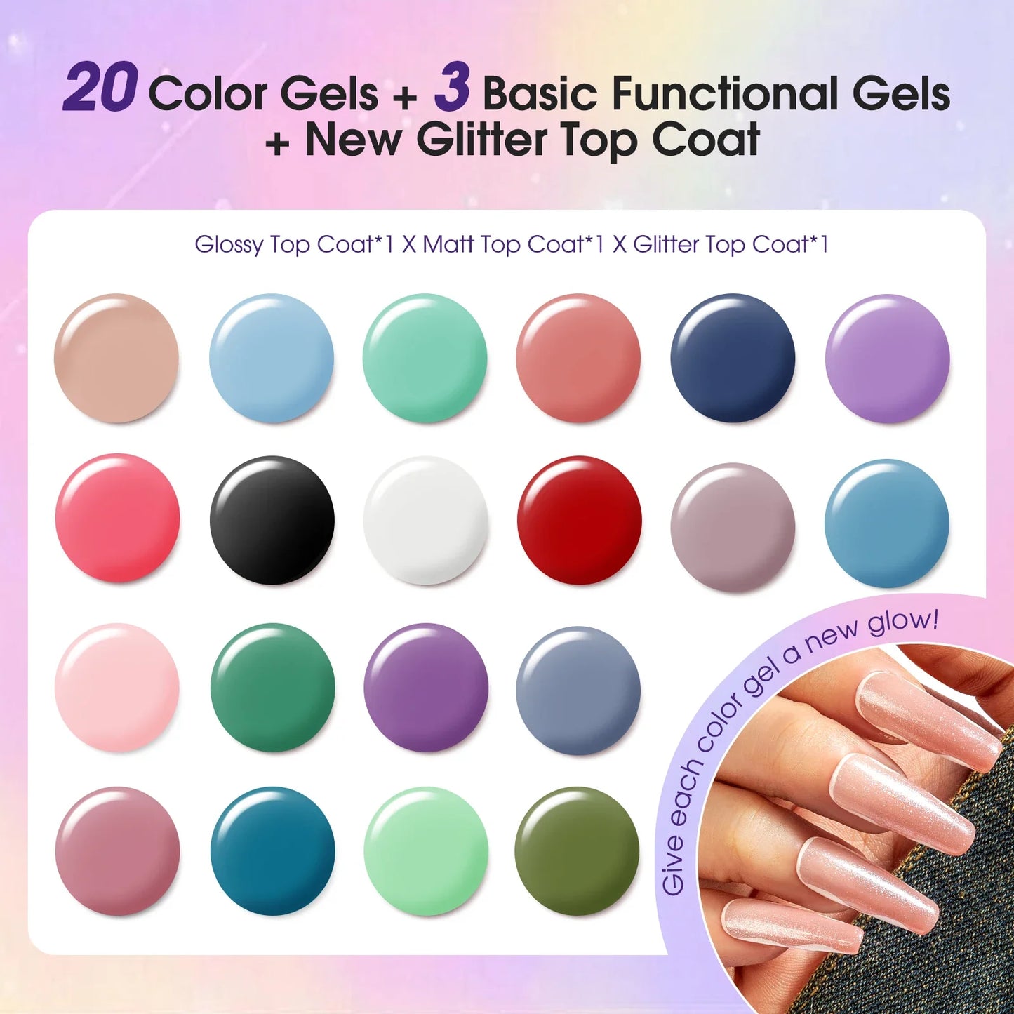 ROSALIND 24PCS Gel Nail Polish Set with Base & Top Coat – Long-Lasting Soak Off Nail Gel Kit