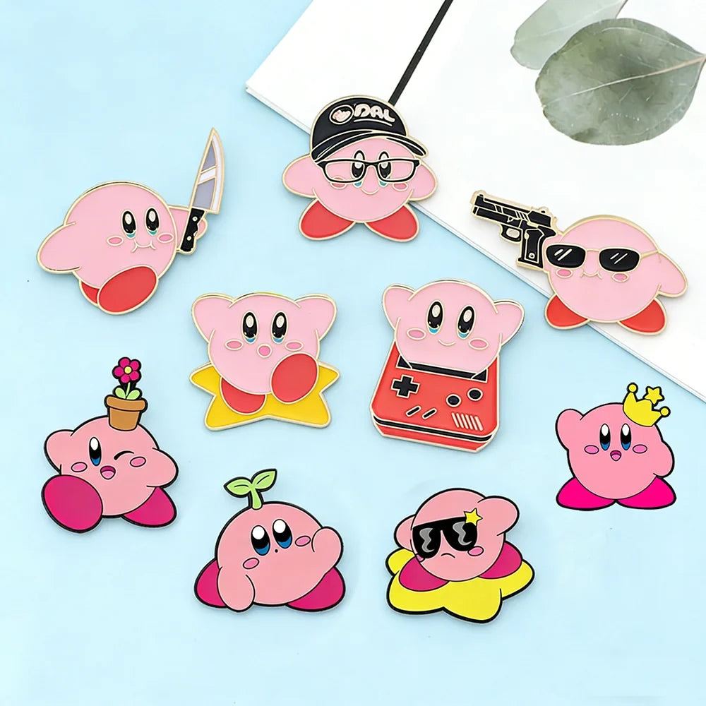 Kirby Pink Enamel Pins - Cute Anime Game Character Metal Brooch Badge Set for Friends & Collectors