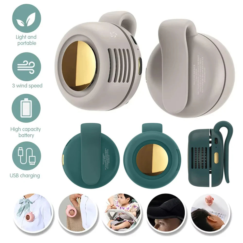 Portable Mini Handheld Bladeless Fan – Rechargeable Clip-On Waist or Desktop Fan for Outdoor Ventilation