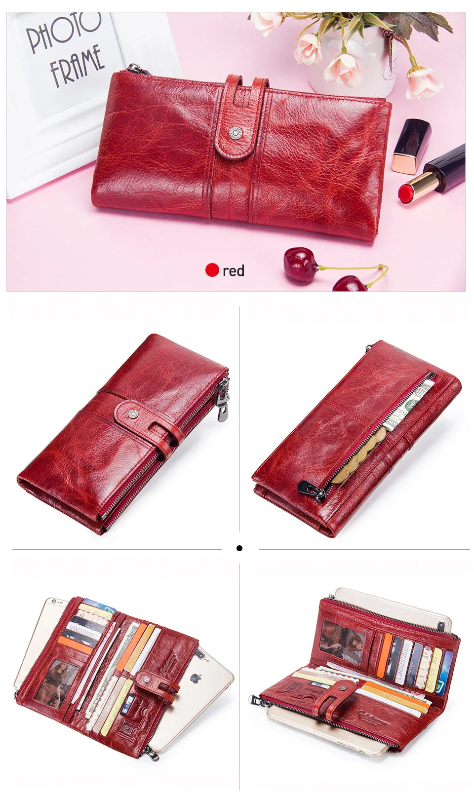 CONTACT'S Men’s Genuine Leather Clutch Wallet – Long Vintage Wallet with Card Holder, Zipper Coin Purse & Money Bag