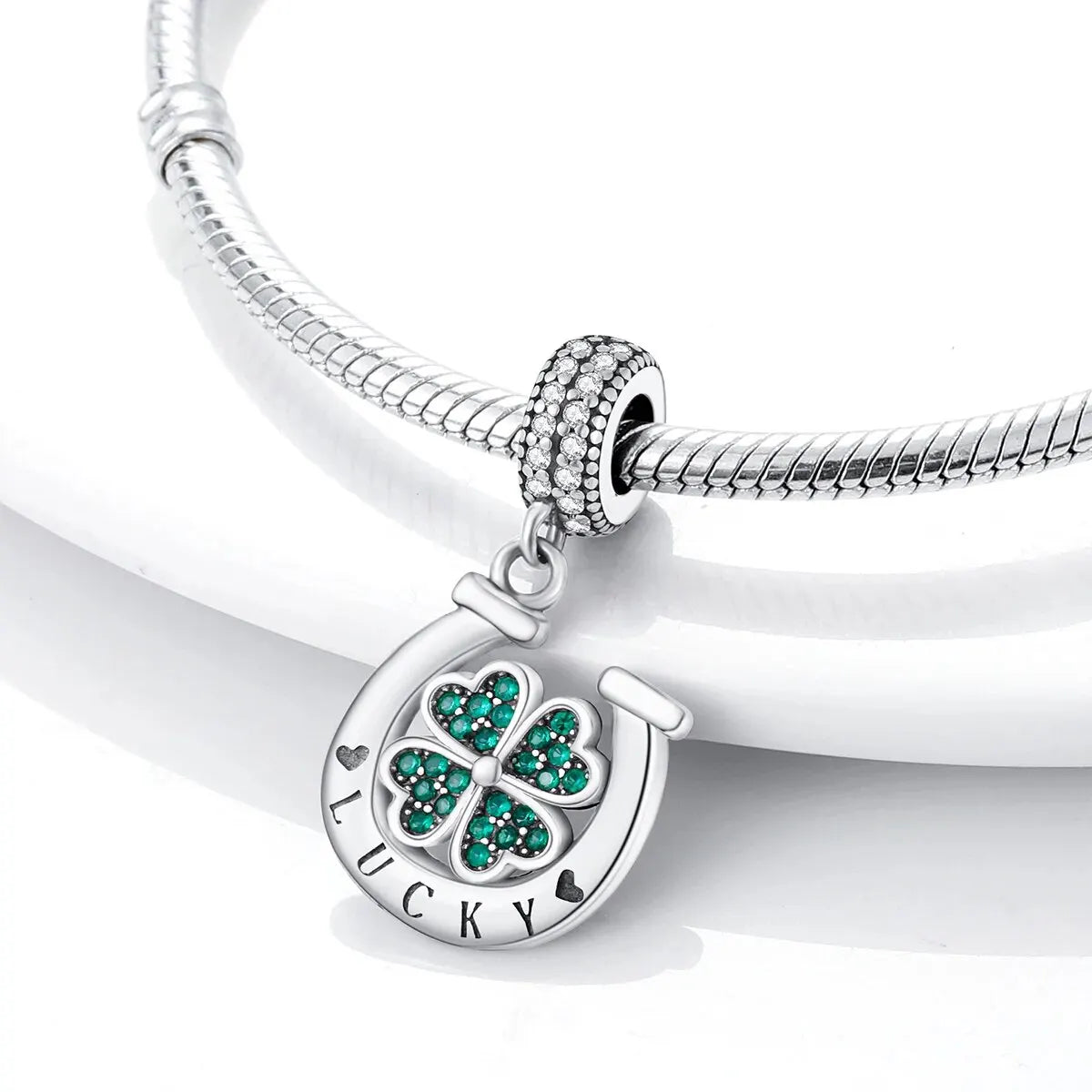 MULA Silver-Plated Sunflower & Four-Leaf Clover Dangle Charms - DIY 3MM Snake Chain Bracelet