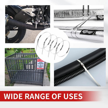 50-Piece 304 Stainless Steel Zip Ties - Heavy-Duty Self-Locking Cable Ties for Pipes, Fences & Exhaust Wrap