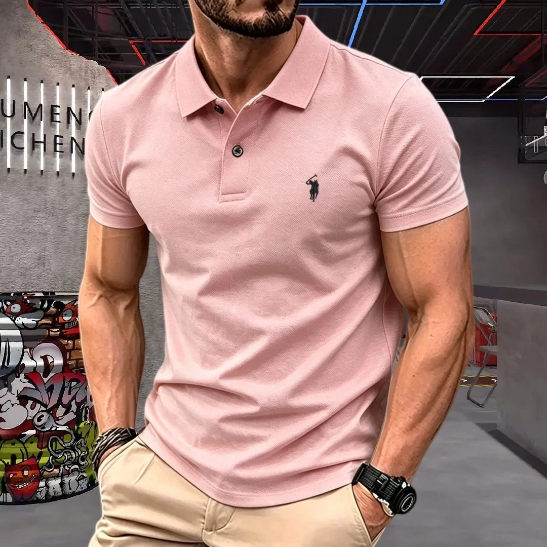 Men's 100% Cotton Luxury Polo Shirt - 2026 Summer Pony Embroidered Golf Casual Top